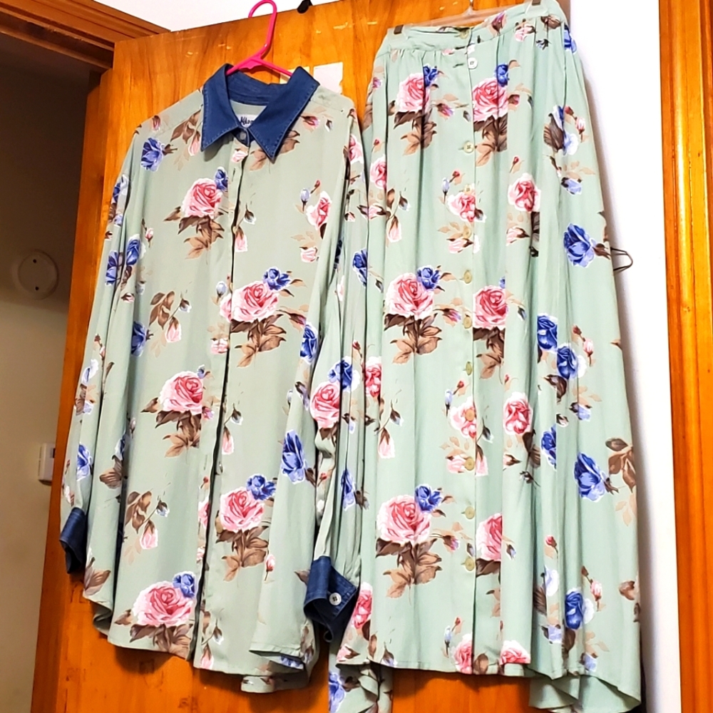 Kikomo 2 Piece Floral Blouse and Matching Skirt